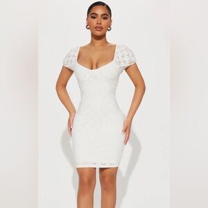 Fashion Nova Classic White Eyelet Short Sleeve Mini  Dress
